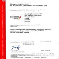 ISO 9001, ISO 14001, ISO 45001 Rhomberg Sersa Ireland Ltd